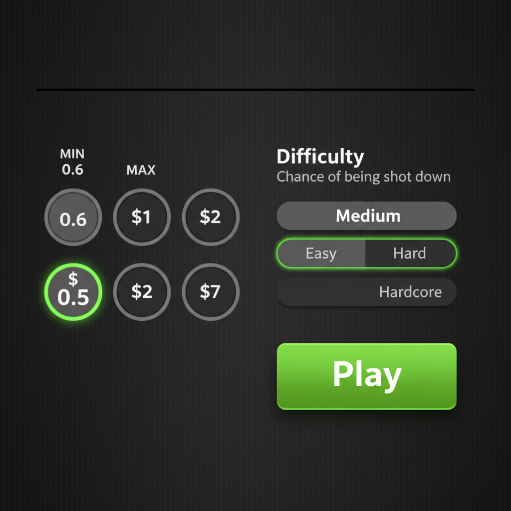 Interface de contrôle de Chicken Road 2 avec boutons de mise et sélecteur de difficulté