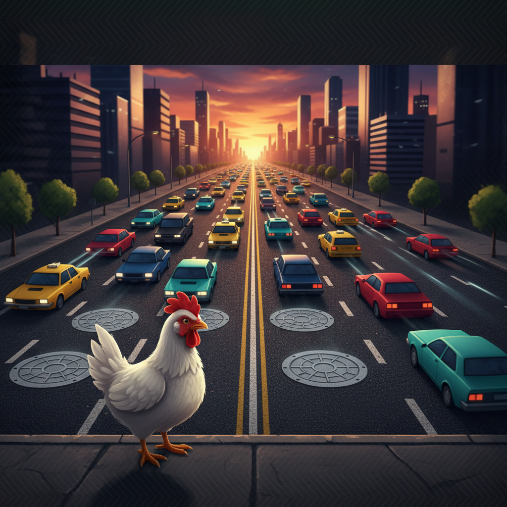 Chicken Road 2 mode Difficile — 22 lignes de route avec trafic dense