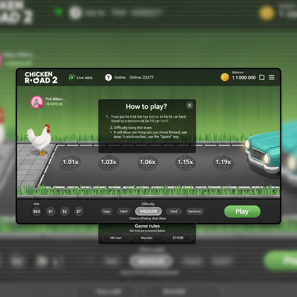 Vue d'ensemble du jeu Chicken Road 2 avec poulet sur le trottoir